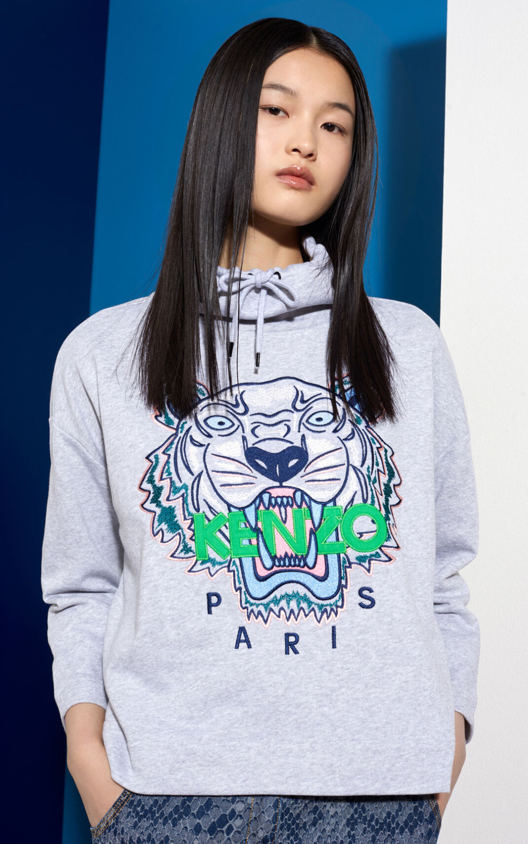 Kenzo Funnel Neck Tiger Sudadera Mujer Gris | 4658270-UZ